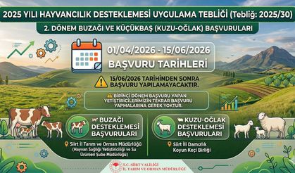Siirt'te Hayvancılık Destekleme Başvuruları Başlıyor