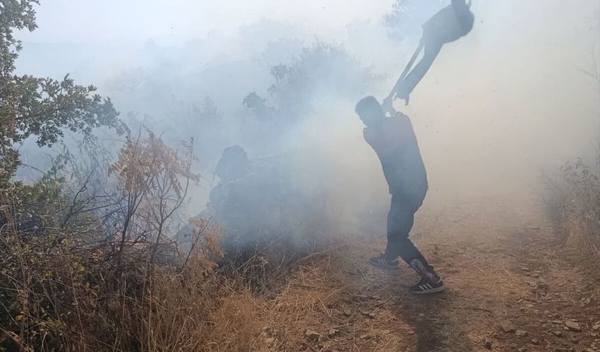 Siirt Doluharman'daki Yangına Ekipler Engebeli Arazide Yaya Müdahale Ediyor