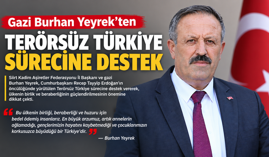 Kadim Aşiretler Siirt İl Başkanı Burhan Yeyrek: Cumhurbaşkanımız Erdoğan'ın öncülüğündeki süreci destekliyoruz