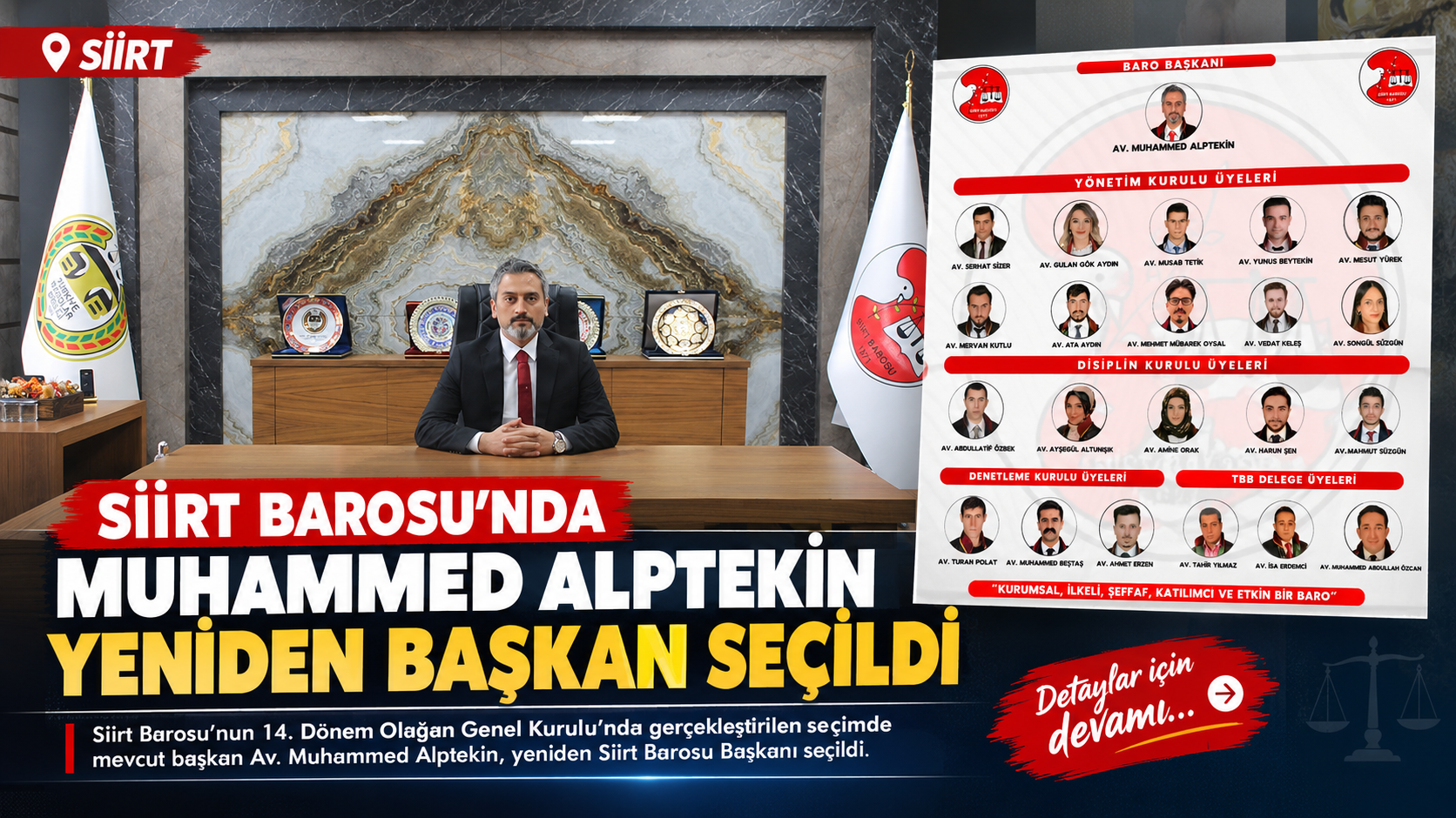 Siirt Barosu'nda Av. Muhammed Alptekin yeniden başkan seçildi